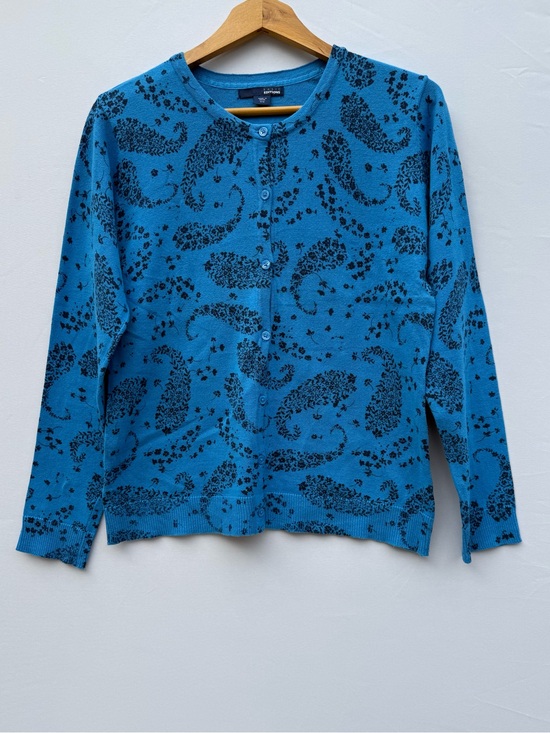 Basic Editions Sweaters - Basic Editions Blue Paisley Floral Print Cotton Cardigan Sweater Medium